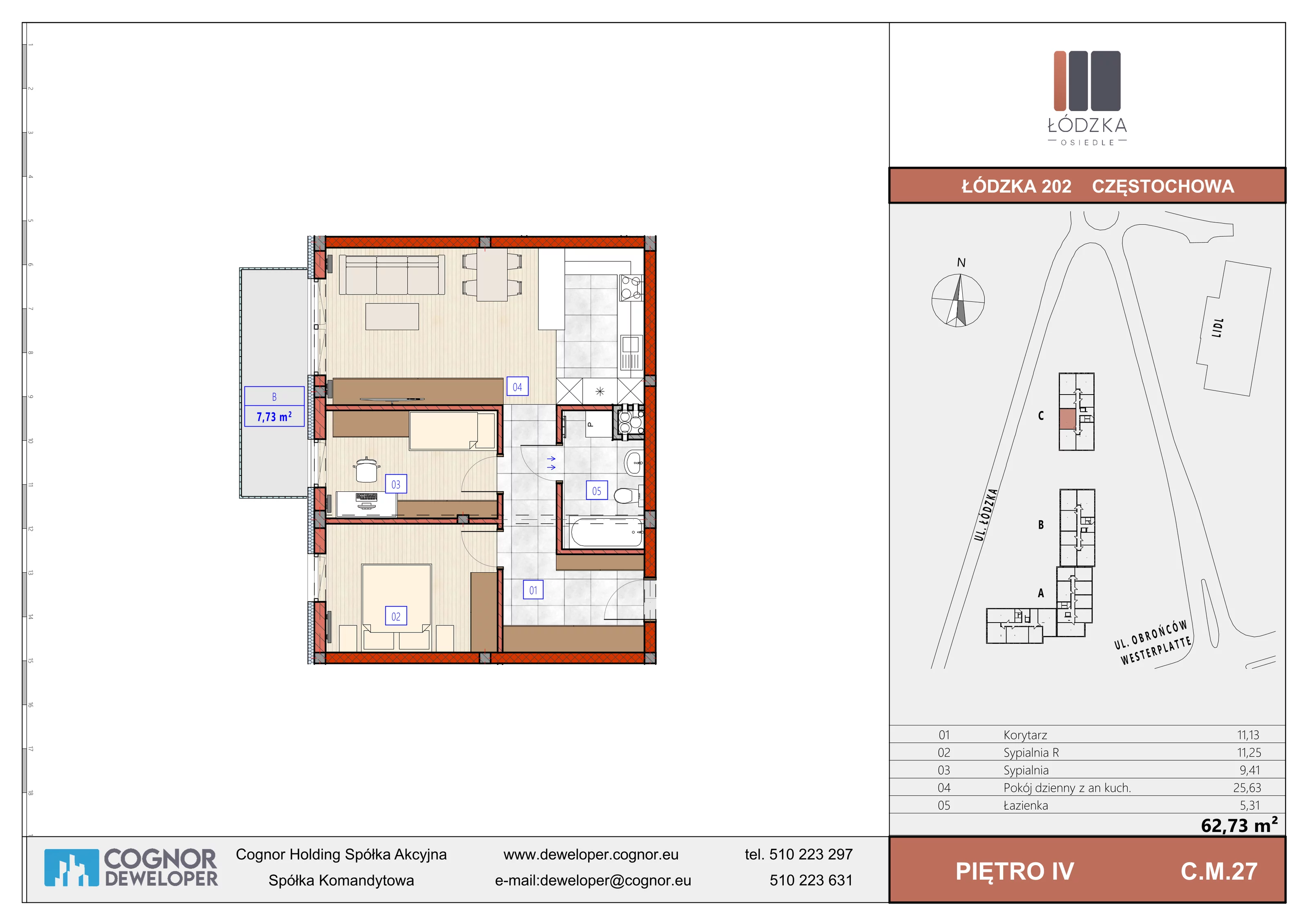 Mieszkanie 62,73 m², piętro 4, oferta nr C.M.27, Łódzka Osiedle, Częstochowa, Częstochówka-Parkitka, ul. Łódzka 198, 200, 202